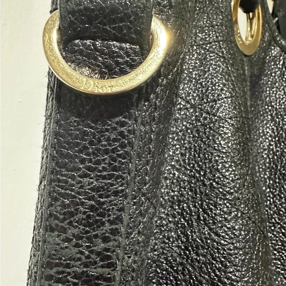 VINTAGE Christian Dior Black and Gold Shoulder Bag with Textured Leather